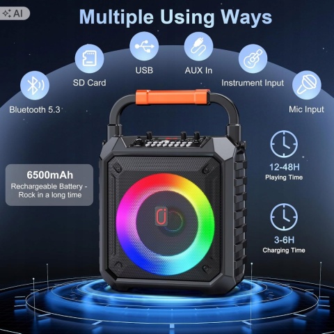 Głośnik bluetooth karaoke JYX T17-T z mikrofonami akumulatorem , LED, USB