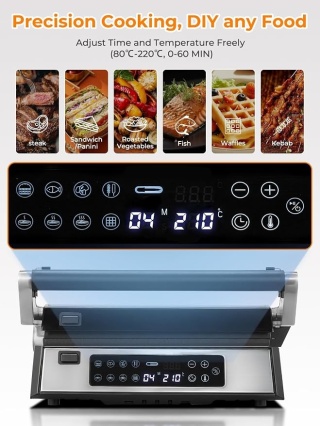 Grill Elektryczny i Gofrownica 2w1 FOHERE AK-D081-1 2200W z Sondą Temperatury