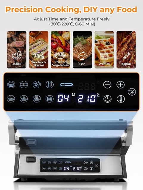 Grill Elektryczny i Gofrownica 2w1 FOHERE AK-D081-1 2200W z Sondą Temperatury
