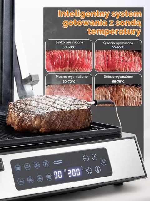 Grill Elektryczny i Gofrownica 2w1 FOHERE AK-D081-1 2200W z Sondą Temperatury
