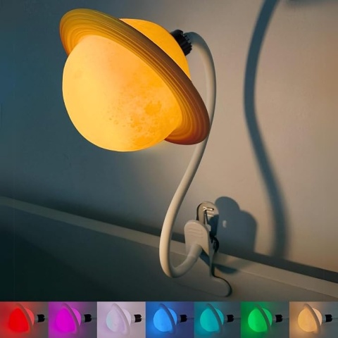 Lampka nocna Saturn z klipsem 7 kolorów, ściemnianie