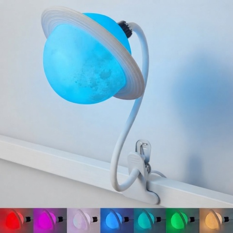 Lampka nocna Saturn z klipsem 7 kolorów, ściemnianie