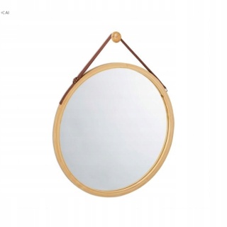 Okrągłe Lustro Wiszące 45 cm w Bambusowej Ramie z Paskiem Regulowanym Relaxdays
