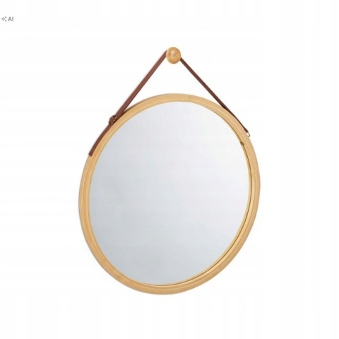Okrągłe Lustro Wiszące 45 cm w Bambusowej Ramie z Paskiem Regulowanym Relaxdays