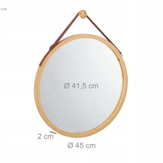 Okrągłe Lustro Wiszące 45 cm w Bambusowej Ramie z Paskiem Regulowanym Relaxdays