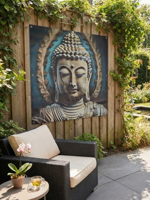 Plakat Zewnętrzny 80x80 cm Budda Obraz Ogrodowy Na Płot Balkon Taras Wodoodporny UV