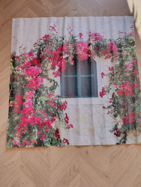Plakat Zewnętrzny 80x80 cm Okno kwiaty Obraz Ogrodowy Na Płot Balkon Taras Wodoodporny UV
