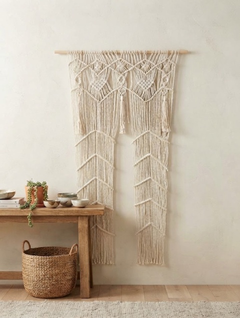 Ręcznie robiona zasłona makrama na ścianę – Styl Boho (100% poliester)