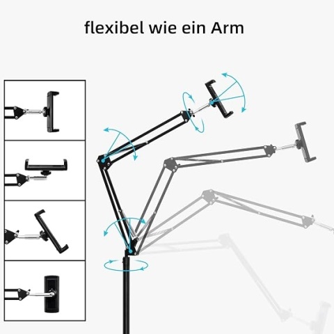 REGULOWANY STOJAK PODŁOGOWY NA TABLET I TELEFON – RAMIĘ WYSIĘGNIK 360°