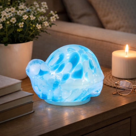 SZKLANA FIGURKA ŻÓŁW ŚWIECĄCY OZDOBA DO SALONU DOMU OGRODU LED TIMER
