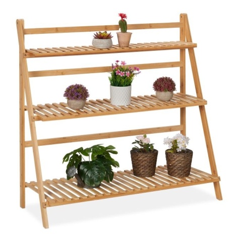 Szeroki składany kwietnik z 3 półkami bambus 99x37x96 cm