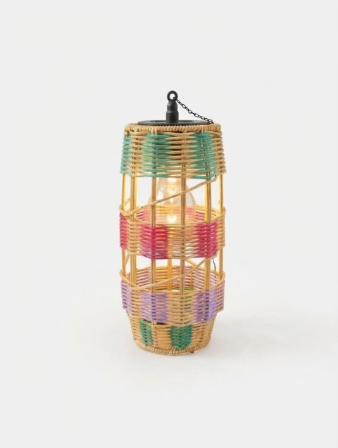 Wisząca Lampa Solarna Ogrodowa LED / Kolorowy Pleciony Klosz 40cm