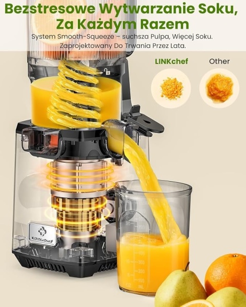 Wyciskarka Wolnoobrotowa Wolnoobrotowa LINKChef 250W 1,8L, Otwór 135 mm (Wolne Wyciskanie na Zimno)