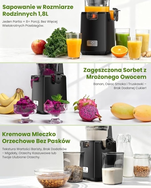 Wyciskarka Wolnoobrotowa Wolnoobrotowa LINKChef 250W 1,8L, Otwór 135 mm (Wolne Wyciskanie na Zimno)