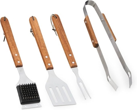 Zestaw Przyborów do Grilla BBQ Relaxdays – 4 elementy z drewnianymi rączkami