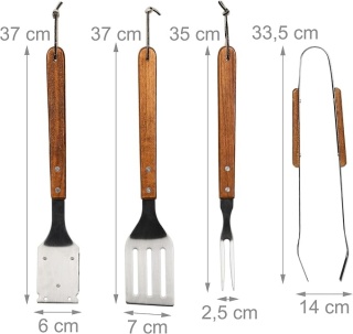 Zestaw Przyborów do Grilla BBQ Relaxdays – 4 elementy z drewnianymi rączkami