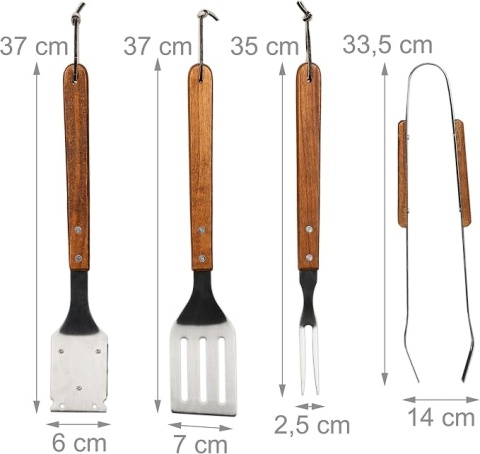 Zestaw Przyborów do Grilla BBQ Relaxdays – 4 elementy z drewnianymi rączkami