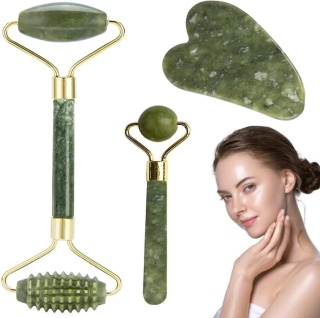 Zestaw do Masażu Twarzy JADEIT – Roller + Kamień Gua Sha 3W1