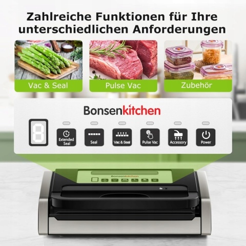 Zgrzewarka próżniowa Bonsenkitchen VS4100 blokada uchwytu + zapas worków