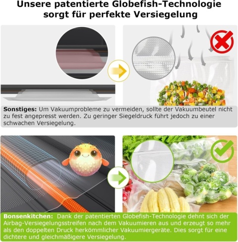 Zgrzewarka próżniowa Bonsenkitchen VS4100 blokada uchwytu + zapas worków