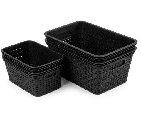 4 szt Plastikowe Kosze do przechowywania wzór rattanowy 2 małe 2 duże