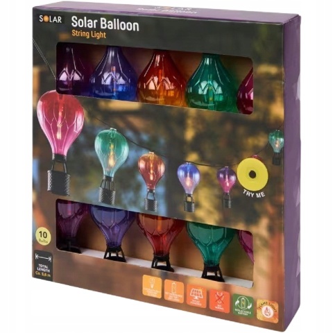 GIRLANDA KOLOROWA SOLARNA LED – BALONY 5.6 M