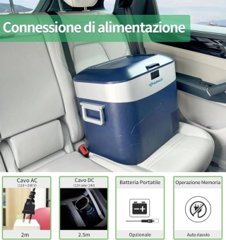 BINGI przenośna lodówka samochodowa 22 l, mini zamrażarka 12/24 V DC i 230 V AC, do samochodu, na kemping, do domu(15°C do -18℃)
