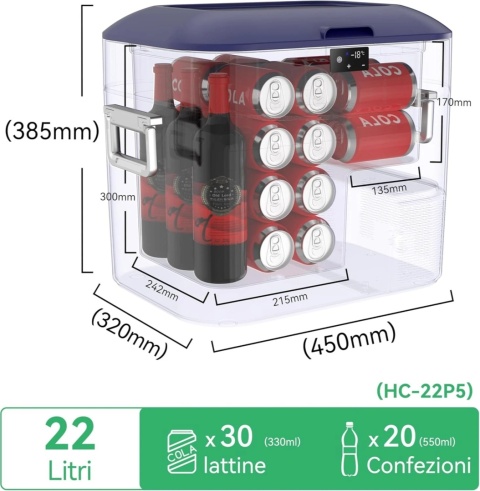 BINGI przenośna lodówka samochodowa 22 l, mini zamrażarka 12/24 V DC i 230 V AC, do samochodu, na kemping, do domu(15°C do -18℃)