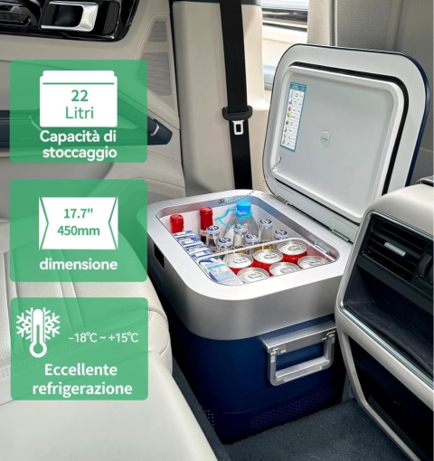BINGI przenośna lodówka samochodowa 22 l, mini zamrażarka 12/24 V DC i 230 V AC, do samochodu, na kemping, do domu(15°C do -18℃)