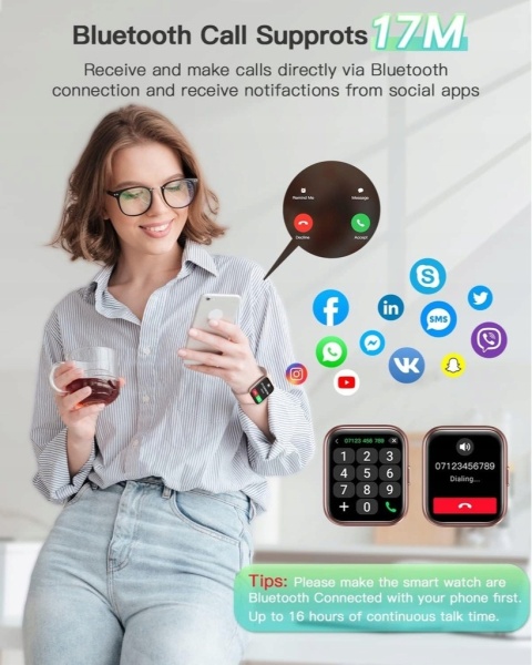 Smartwatch ID208 PLUS różowy ALEXA wykonywanie połączeń IOS Android