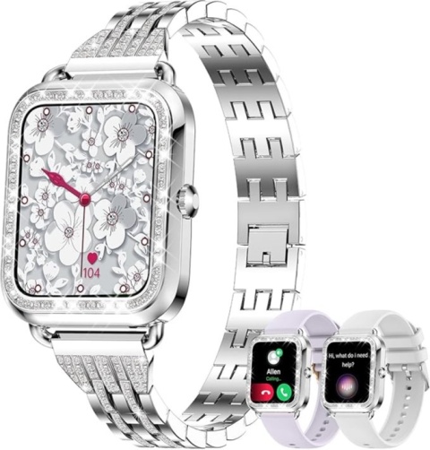 Smartwatch damski z funkcją telefonu 1,29" SREBRNY Fitonyo L68 + 2 paski
