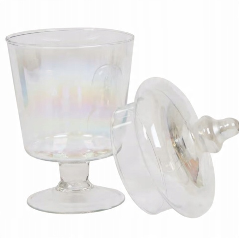 Klosz, patera Szklana bombonierka z efektem hologramu wys. 24 cm