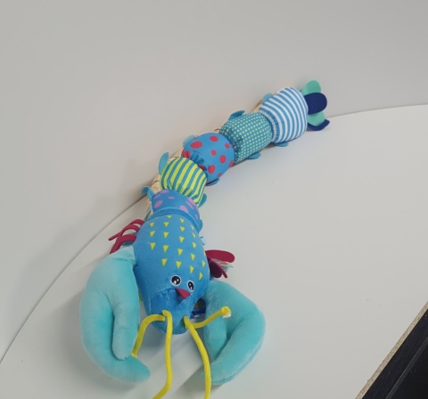 Zabawka sensoryczna dla dzieci, pluszowa, antystresowa, grająca, kolorowy krab