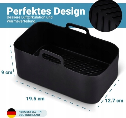 2szt FOREMEK SILIKONOWYCH WKŁAD DO FRYTKOWNICY AIR FRYER BEZTŁUSZCZOWEJ czarne + łapki silikonowe