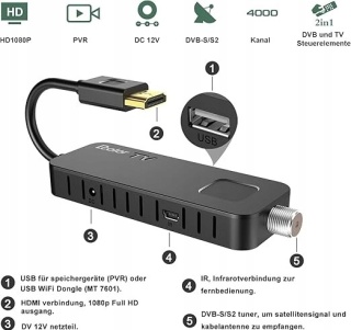 Dekoder tuner satelitarny DVB-S2 Dcolor FTA USB PVR MEDIA Hotbird Astra
