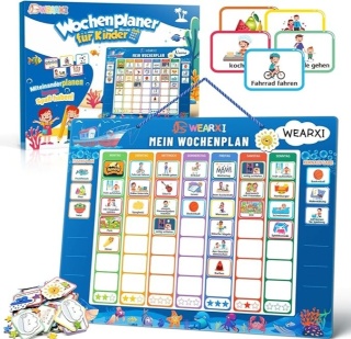 Edukacyjna Tablica magnetyczna + 304 Magnesy Planer Tygodniowy Dla Dzieci j. niemiecki