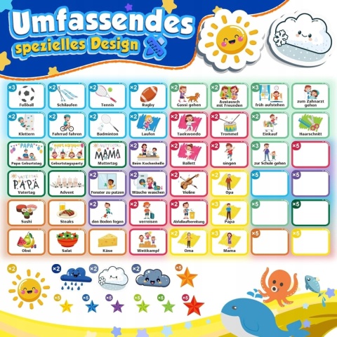 Edukacyjna Tablica magnetyczna + 304 Magnesy Planer Tygodniowy Dla Dzieci j. niemiecki