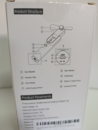 Mini wentylator USB, kompaktowy, 3 poziomy nawiewu, Powerbank