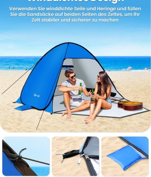 Namiot Plażowy Samorozkładający Pop-Up Glymnis BT-SK02 UPF 50+ Zapinany