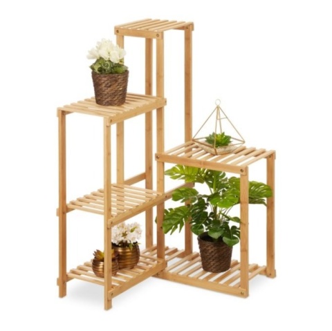 Kwietnik Narożna półka na rośliny, bambus, stojak na kwiaty Relaxdays