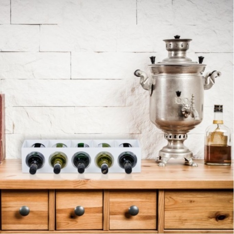 Nowoczesny stojak na wino, bambus, – biały regał na 10 butelek, zestaw 2 szt