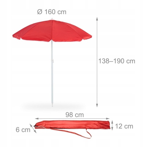 Parasol klasyczny Relaxdays czerwony 160 x 190 cm