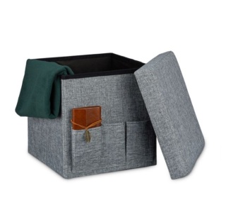 Pufa składana - 3 kieszenie - z miejscem do przechowywania - szara