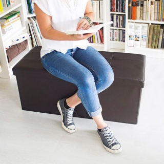 Pufa składana ławka ekoskóra 76 x 38 x 38 cm brązowa