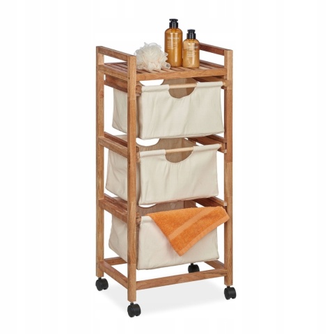 Regał łazienkowy z 3 wysuwanymi koszami Bambusowy ze stabilną konstrukcją