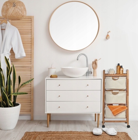 Regał łazienkowy z 3 wysuwanymi koszami Bambusowy ze stabilną konstrukcją