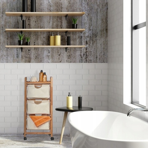 Regał łazienkowy z 3 wysuwanymi koszami Bambusowy ze stabilną konstrukcją