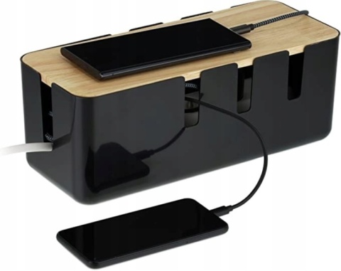 Relaxdays Organizer Do Kabli Przewodów Bambusowy Czarny