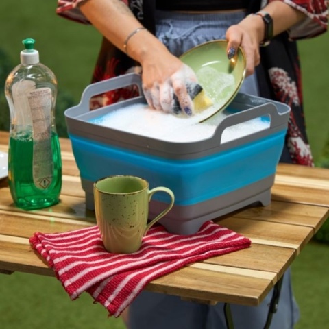 Składany zlewozmywak 9 l na kemping Relaxdays, z odpływem