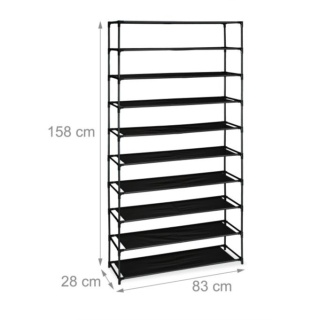 Szafka na buty, 10 półek, organizer, stojak na buty czarny z brązową tkaniną